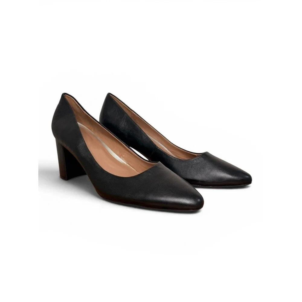 Aerosoles Bette Pumps Size 12 Leather Black Block Heel Pointed Toe Classic